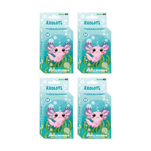 4x 16pc Gamago Axolotl Kids Craft Puffy Stickers In Embossed Tin Set Multicolour