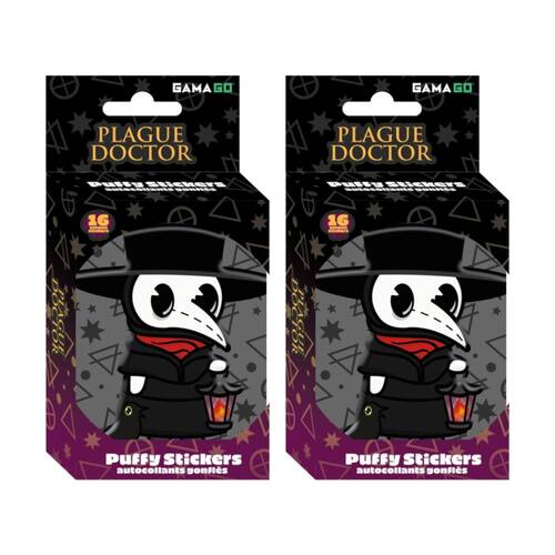 2x 16pc Gamago Plague Doctor Kids Craft Puffy Stickers In Embossed Tin Set Black