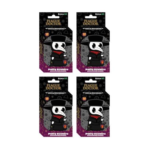 4x 16pc Gamago Plague Doctor Kids Craft Puffy Stickers In Embossed Tin Set Black
