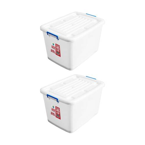 2PK Braz Plastic Storage Container Box Thai Deluxe W/ Lid & Handles 145L Clear