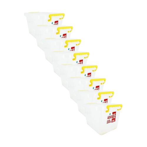 8PK Braz Plastic Storage Container Box 15L W/ Lid & Handles 38x28x22cm Assorted
