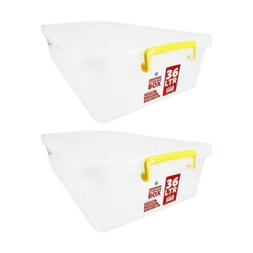 2PK Braz Plastic Underbed Storage Container Box 36L W/ Lid & Handles 80x38x16cm