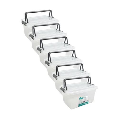 6PK iBox Medium Plastic Storage Box W/ Lid & Handle 27x19x15cm 4L Assorted