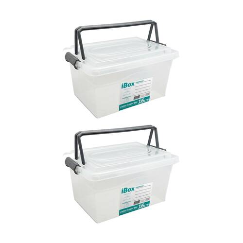 2PK iBox X Large Plastic Storage Box W/ Lid & Handle 28x26x19cm 16L Assorted