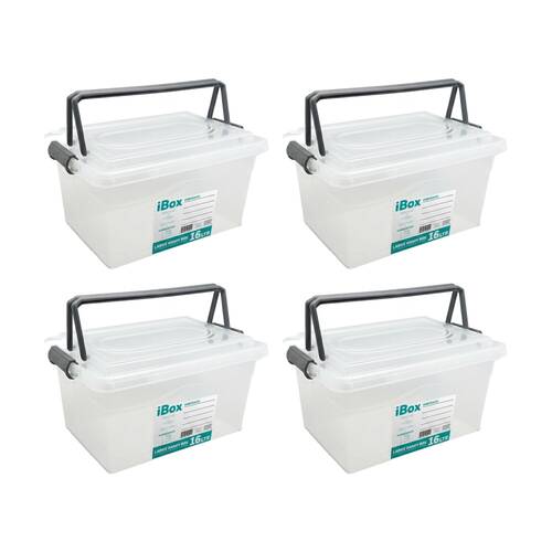 4PK iBox X Large Plastic Storage Box W/ Lid & Handle 28x26x19cm 16L Assorted