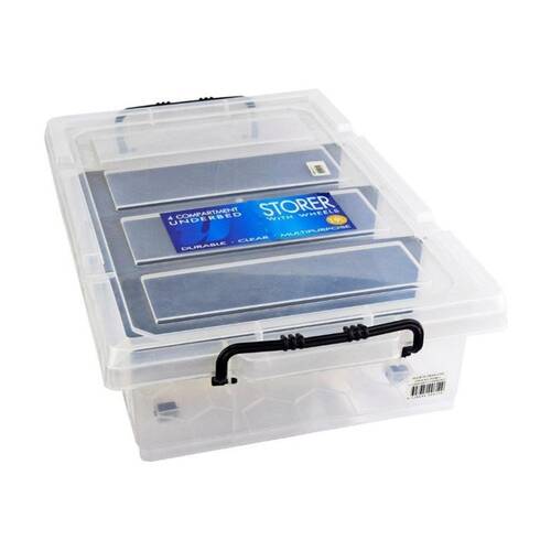 Braz 4 Compartment Underbed Storage Box W/ Lid & Handle 58x36x12cm Clear