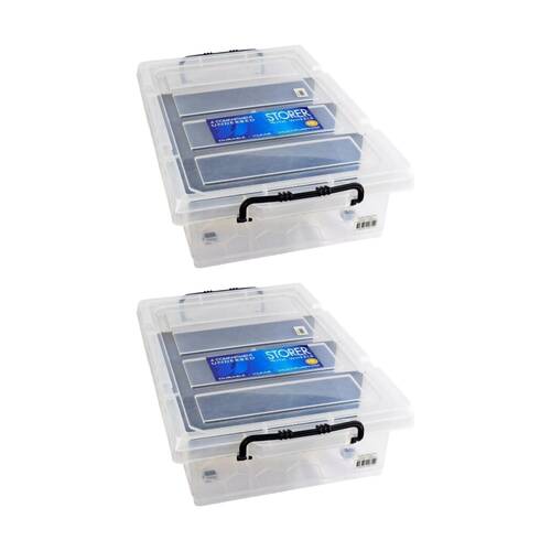 2PK Braz 4 Compartment Underbed Storage Box W/ Lid & Handle 58x36x12cm Clear