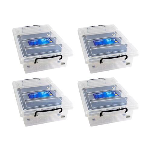 4PK Braz 4 Compartment Underbed Storage Box W/ Lid & Handle 58x36x12cm Clear