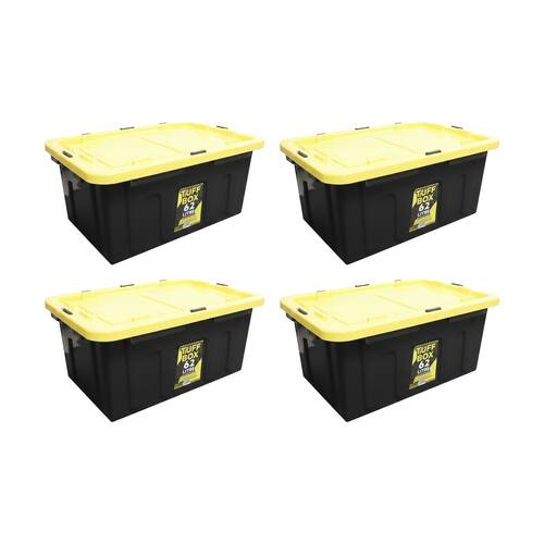 4PK Tuff Box Heavy Duty Industrial Storage Container W/ Latches & Lid 62L