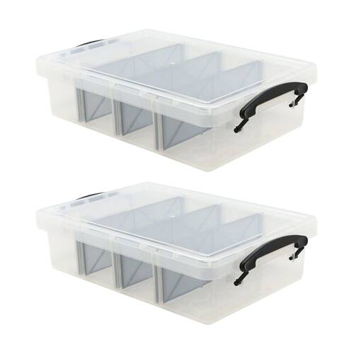 2PK Braz 4 Divided Compartment Storage Container W/ Secure Clip Lid 6L Assorted