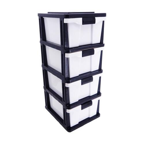 Braz Plastic Stackable 4 Drawer Comp Storage Organiser Black/White