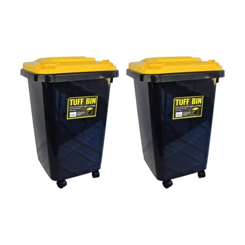 2PK Braz 60L Rubbish & Waste Outdoor Wheely Bin W/ Lid Wheels Black