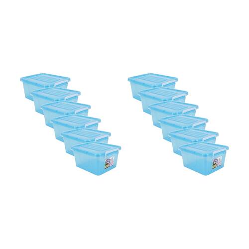 12PK Braz 5L Mini Plastic Storage Container Box W/ Latch Lid 28x21.5x13cm Assrtd