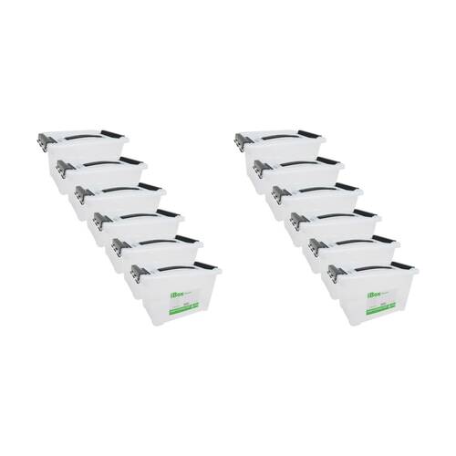 12PK iBox Deep Storer White Plastic Storage Box W/ Handle Clips 27x18x15cm 5L
