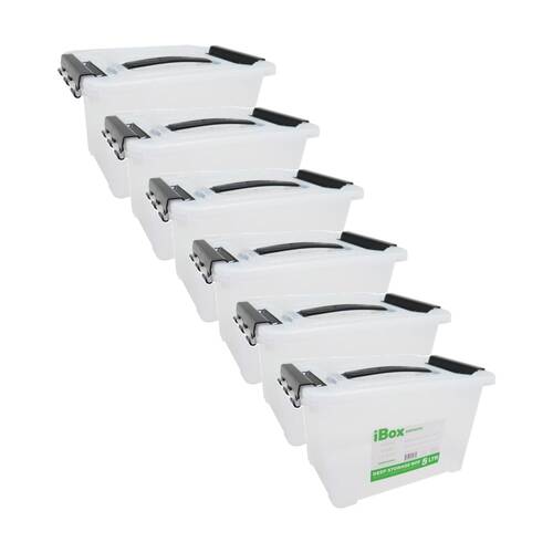 6PK iBox Deep Storer White Plastic Storage Box W/ Handle Clips 27x18x15cm 5L