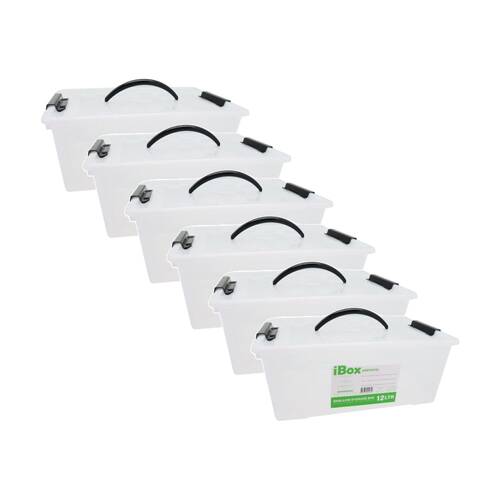 6PK iBox Shallow Storer Plastic Storage Box W/ Lid & Handle 40x28x15cm 12L