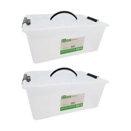 2PK iBox Shallow Storer Plastic Storage Box W/ Lid & Handle 45x32x18cm 20L