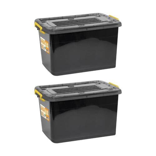 2PK Braz 120L Plastic Storage Container Box W/ Lid & Handles 72x52x43.5cm Black