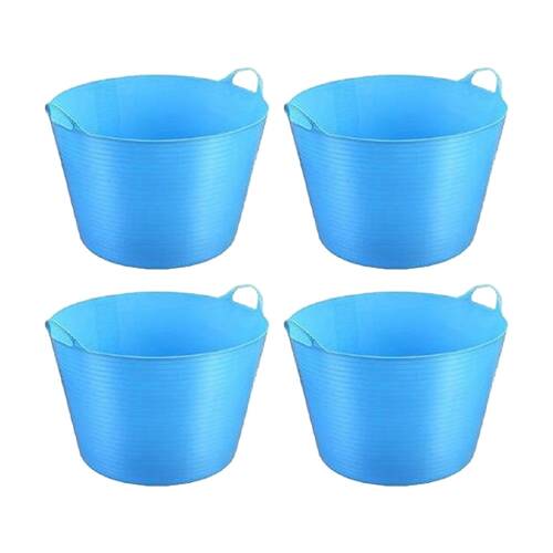 4PK Braz Durable Plastic Storage Bucket Flexi Tub W/ Handles 26L Assorted