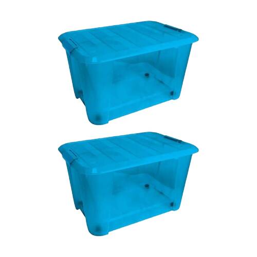 2PK Braz 52L Plastic Storage Container Box W/ Lid Lock Clips 56x39x31.5cm Assrtd
