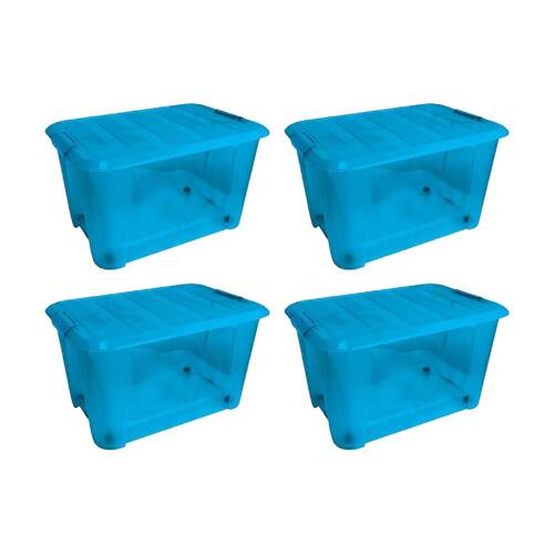 4PK Braz 52L Plastic Storage Container Box W/ Lid Lock Clips 56x39x31.5cm Assrtd