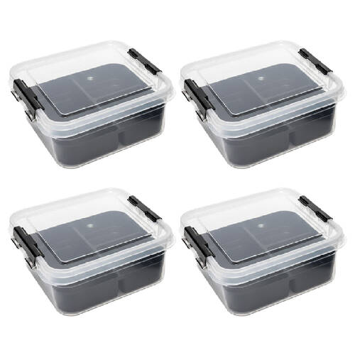 4PK Braz Plastic 5 Compartment Storage Container W/ Secure Clip Lid 5L Assorted