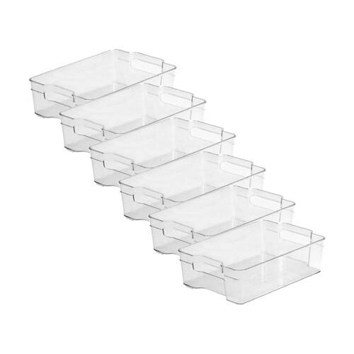 6PK Braz Medium Stack Food Storage Container Bin W/ Handles 32x21x9cm Clear