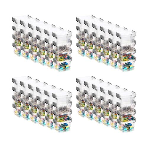 24x 4pc Braz Plastic Stack Container Storage Box W/ Clip on Lid 9x6x18cm Clear