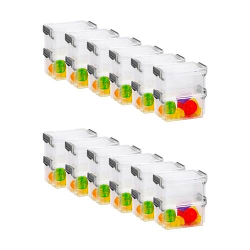 12x 2pc Braz Plastic Stack Container Storage Box W/ Clip on Lid 12x8x12cm Clear