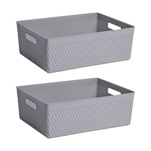 2PK Braz Home Organisation Plastic Thatch Storage Basket 35x26x12cm 11L Assorted