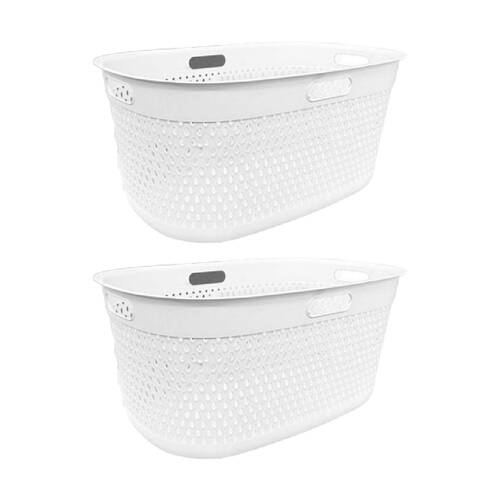 2PK Belle Plastic Perforated Laundry Basket W/ Handles 57x40x27cm Assorted