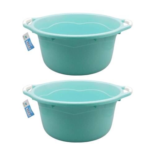 2PK Braz 1L Basin Round Plastic Bucket W/ Handles 44x23cm Light Blue