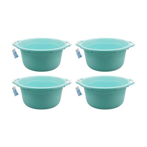 4PK Braz 1L Basin Round Plastic Bucket W/ Handles 44x23cm Light Blue