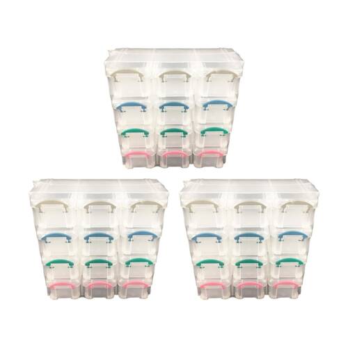 3PK Braz Plastic Clip Storage Unit 12 Section Organiser W/ Coloured Handles