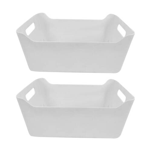 2PK Braz Home Organisation Plastic Storage Basket W/ Handles 37x30x18cm White