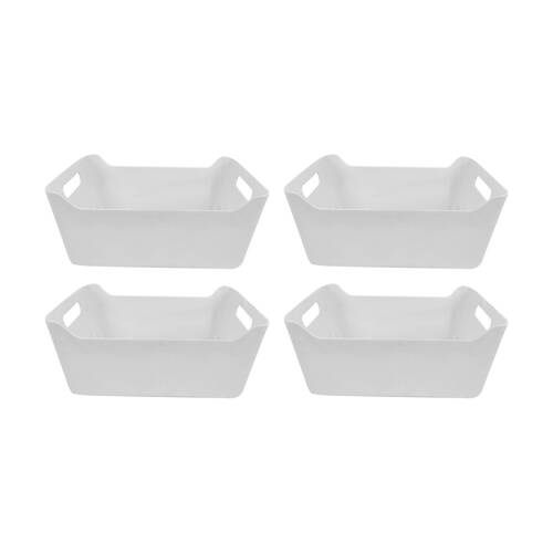 4PK Braz Home Organisation Plastic Storage Basket W/ Handles 37x30x18cm White