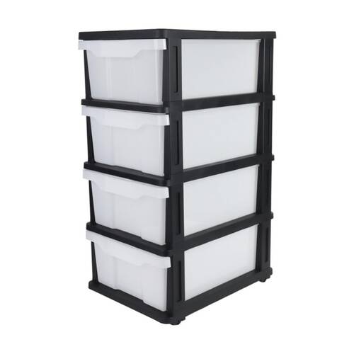 Braz Plastic Stackable 4 Drawer Compact Storage Organiser Black/White