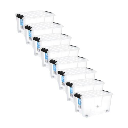 8PK Store More Plastic Storage Rolling Container Box W/ Lid Lock Clips 15L Clear