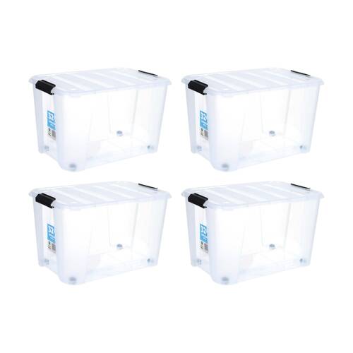 4PK Store More Plastic Storage Rolling Box W/ Lid Lock Clips 32L Clear