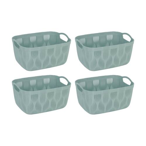 4PK Braz Home Organisation Plastic Storage Basket Wave 6.5L Leaf Design Assorted