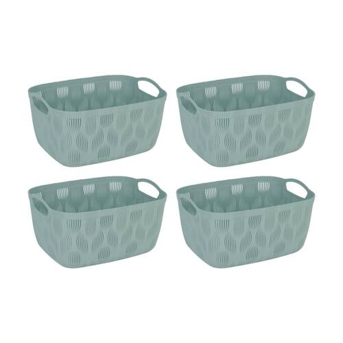 4PK Braz Home Organisation Plastic Storage Basket Wave 13.5L Leaf Design Assrtd