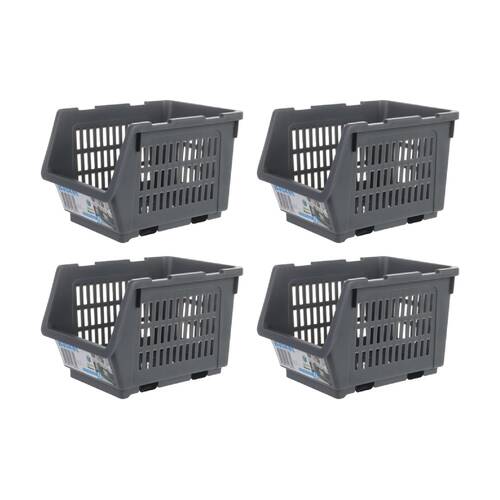 4PK Braz Ventilated Plastic Stackable Nesting Storage Basket Small Assorted