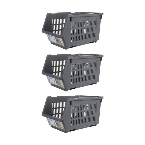 3PK Braz Ventilated Plastic Stackable Nesting Storage Basket Large Assorted