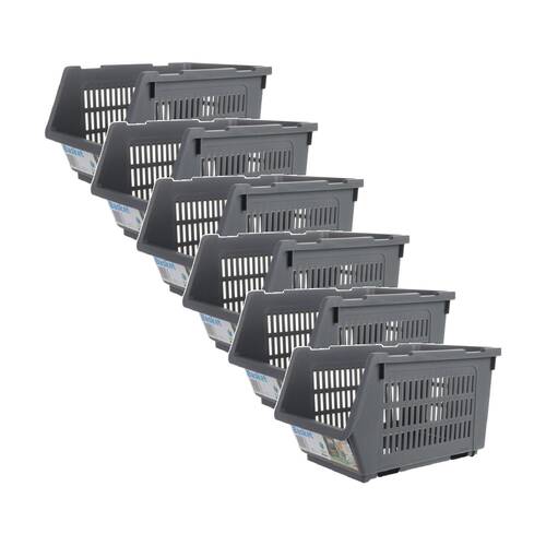 6PK Braz Ventilated Plastic Stackable Nesting Storage Basket Large Assorted