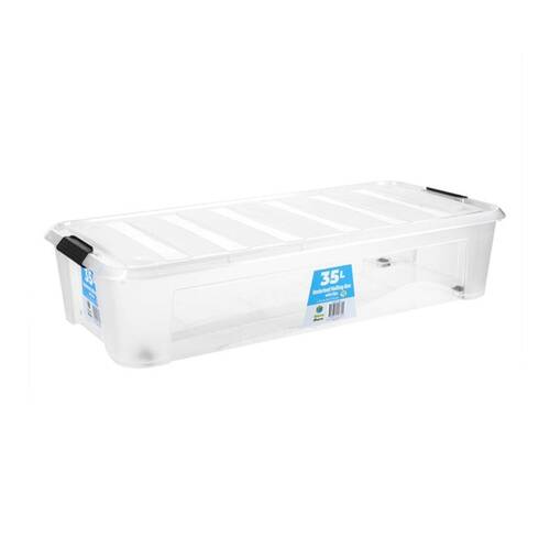 Store More Plastic Storage U Bed Rolling Box W/ Lid Lock Clips 35L Clear