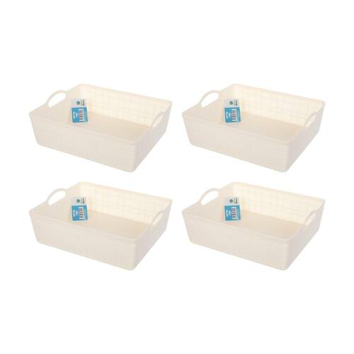 4PK Braz Home Organisation Fabric Storage Jute Tray Large 34x27.5x12cm Assorted