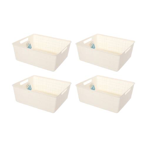 4PK Braz Home Organisation Fabric Storage Jute Basket 35x29.9x13.5cm 12L Assrtd