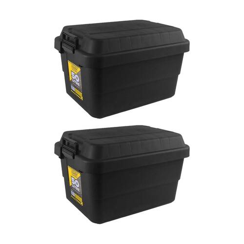 2PK TUFF Box Storer X-Tuff Thai Plastic Storage Container 50L 60x39x37cm Black