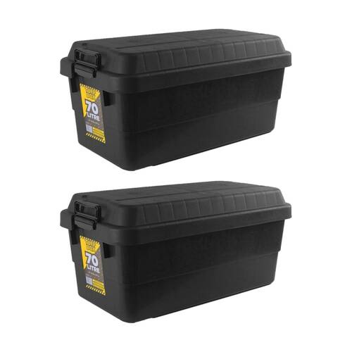2PK TUFF Box Storer X-Tuff Thai Plastic Storage Container 70L 77x39x37cm Black
