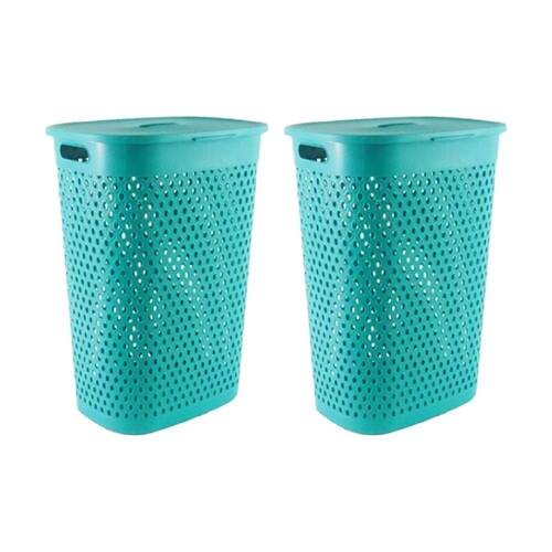 2PK Braz Plastic Belle Laundry Hamper W/ Lid & Ventilated Handles Assorted